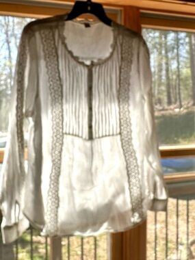 Delicate Cream Lace-Trim Peasant Blouse by Sundance